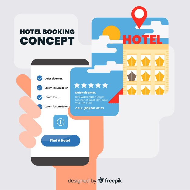 Fondo plano concepto reserva de hotel