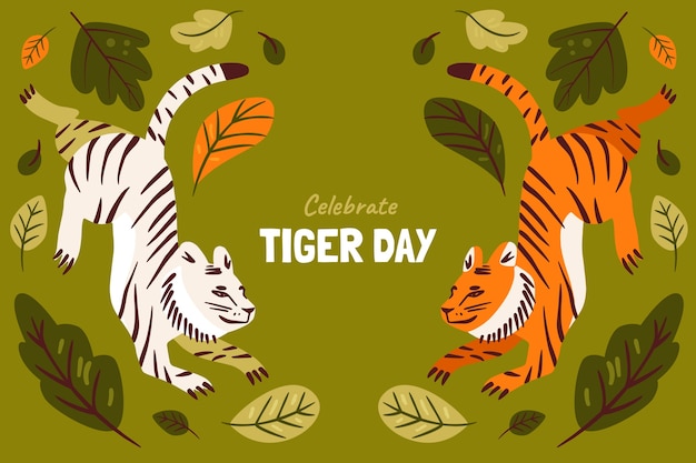 Vector gratuito fondo plano para la conciencia del día internacional del tigre