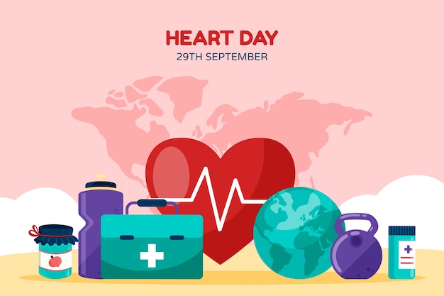 Vector gratuito fondo plano para la conciencia del día mundial del corazón