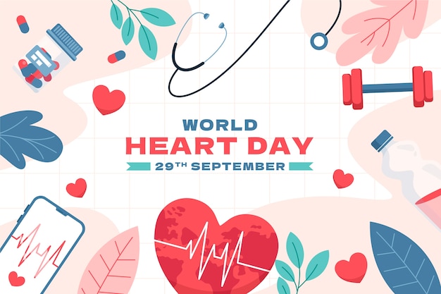 Vector gratuito fondo plano para la concienciación del día mundial del corazón
