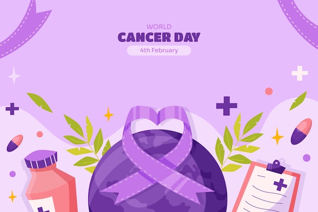 Vector gratuito fondo plano para la concienciación sobre el día mundial del cáncer