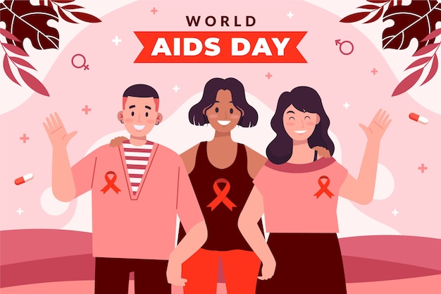 Vector gratuito fondo plano para la concientización del día mundial del sida.