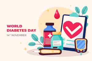 Vector gratuito fondo plano para la concientización sobre el día mundial de la diabetes.