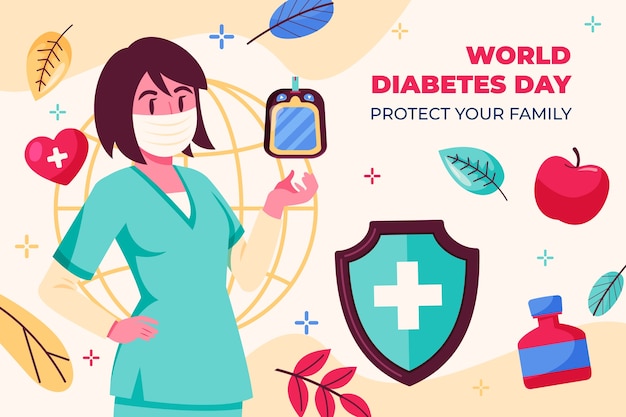 Vector gratuito fondo plano para la concientización sobre el día mundial de la diabetes.