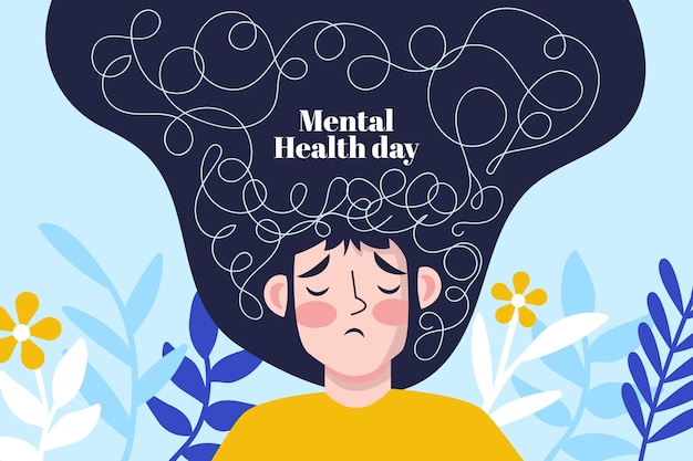 Fondo plano para la concientización sobre el día mundial de la salud mental.