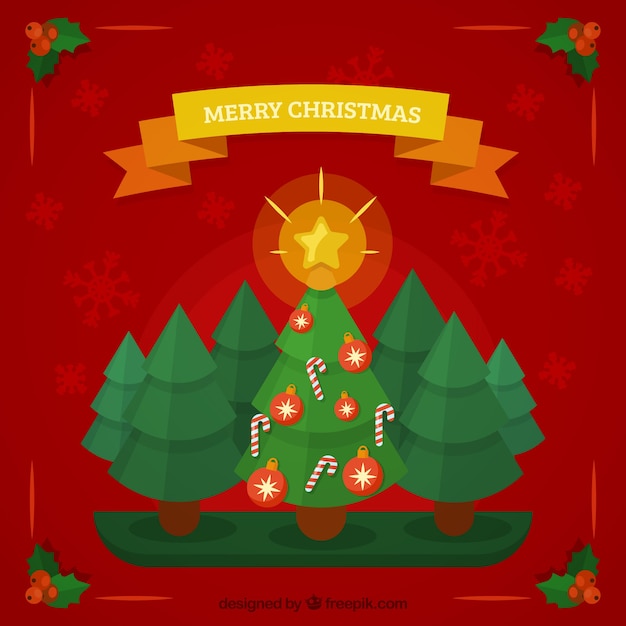 Vector gratuito fondo plano con conjunto de árboles de navidad