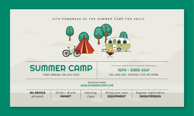 Vector gratuito fondo plano de contracción de camping de verano