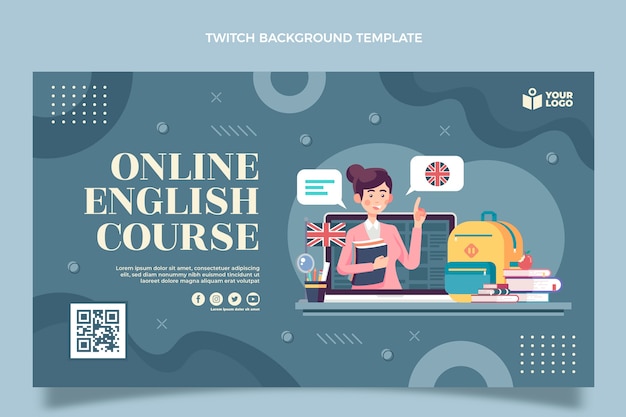 Fondo plano de contracción de lecciones de inglés