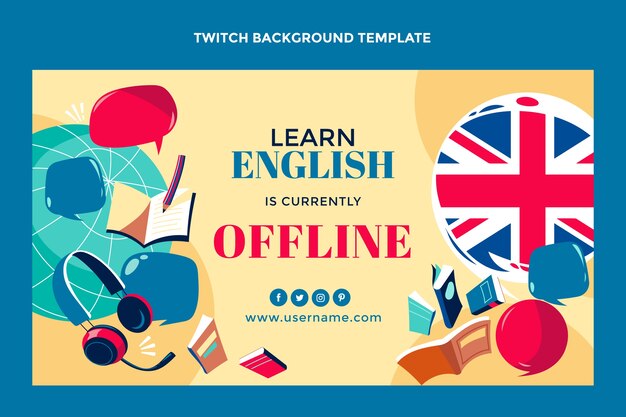 Fondo plano de contracción de lecciones de inglés