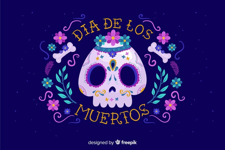 Vector gratuito fondo plano del cráneo del día de muertos