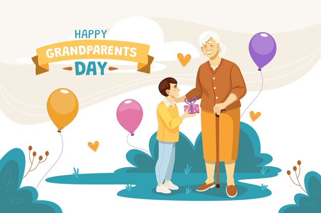 Fondo plano del día de los abuelos con abuela y nieto