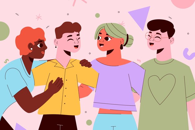 Fondo plano del día de la amistad con amigos abrazados