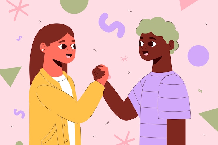Vector gratuito fondo plano del día de la amistad con apretón de manos de amigos