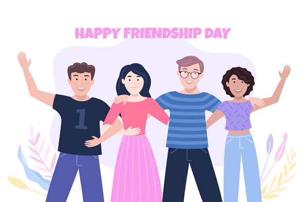 Fondo plano del día de la amistad con un grupo de amigos