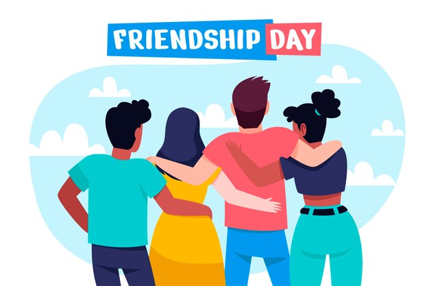 Fondo plano del día de la amistad con un grupo de amigos
