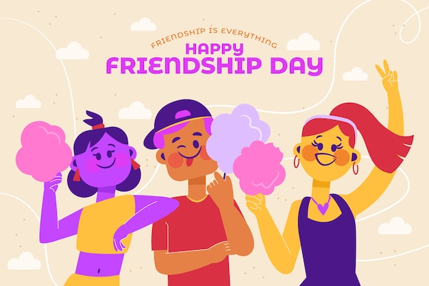 Vector gratuito fondo plano del día de la amistad con un grupo de amigos