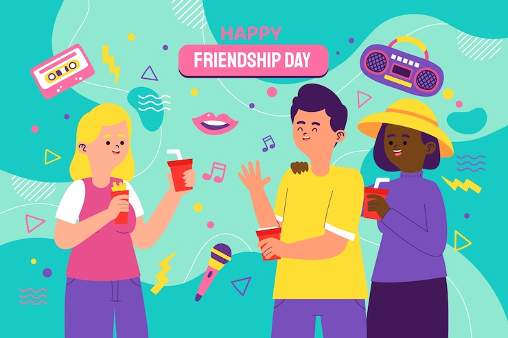 Vector gratuito fondo plano del día de la amistad con un grupo de amigos