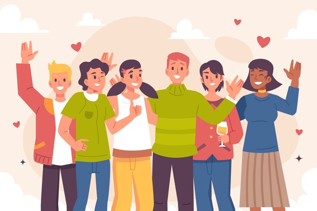 Fondo plano del día de la amistad con un grupo de amigos