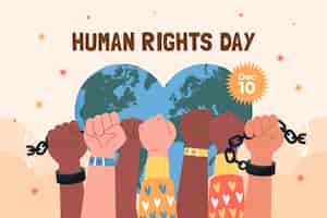 Vector gratuito fondo plano para el día de los derechos humanos con las manos rompiendo cadenas.