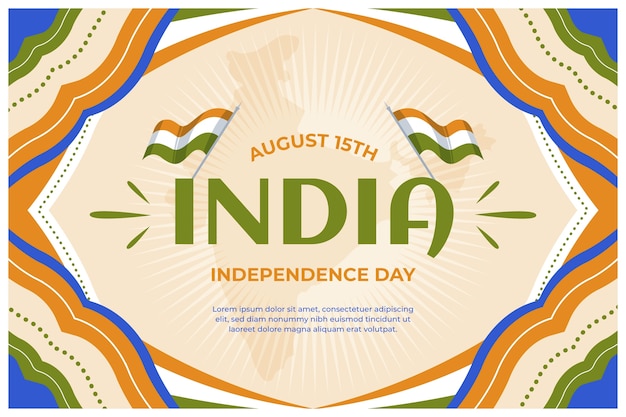 Vector gratuito fondo plano del día de la independencia de la india con banderas