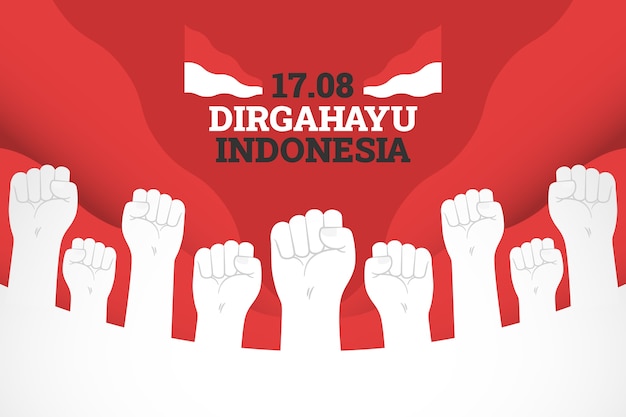 Fondo plano del día de la independencia de indonesia con los puños en alto