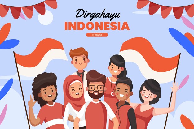 Fondo plano del día de la independencia de indonesia