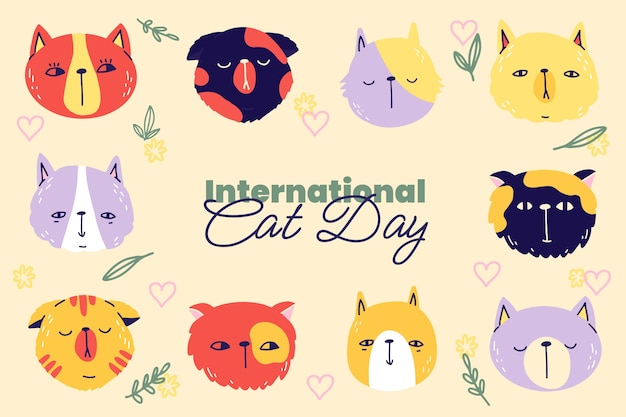 Fondo plano del día internacional del gato con gatos