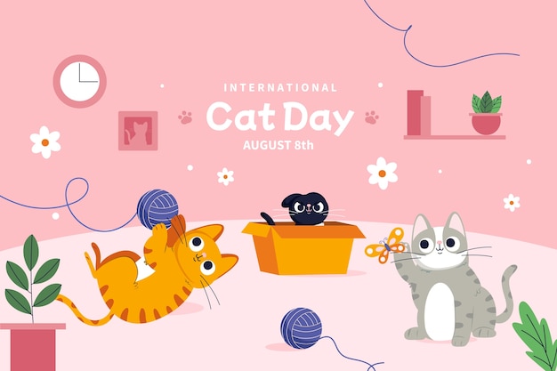 Fondo plano del día internacional del gato