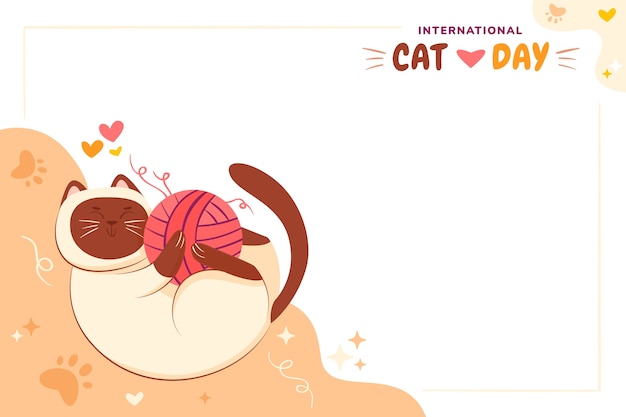 Vector gratuito fondo plano del día internacional del gato