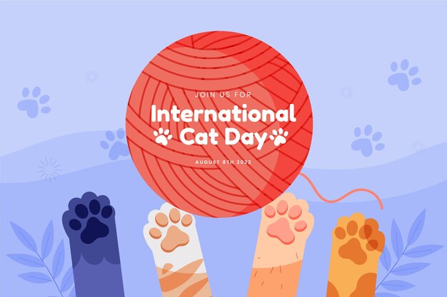 Vector gratuito fondo plano del día internacional del gato