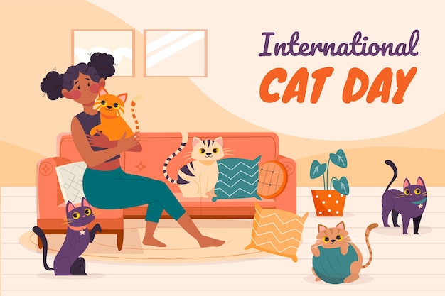Fondo plano del día internacional del gato