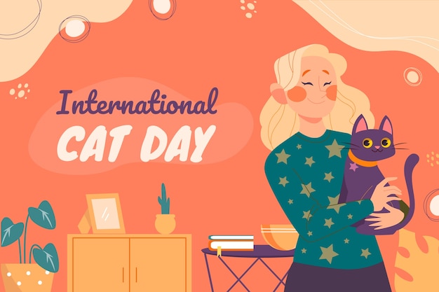 Vector gratuito fondo plano del día internacional del gato