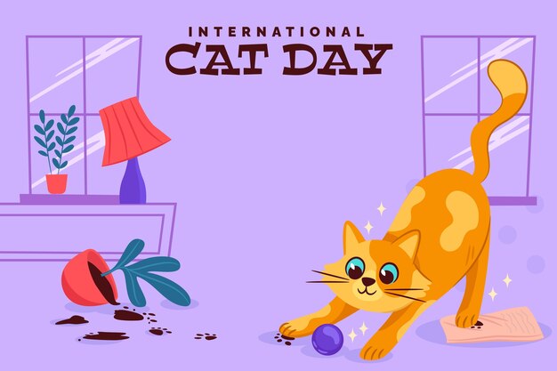 Fondo plano del día internacional del gato