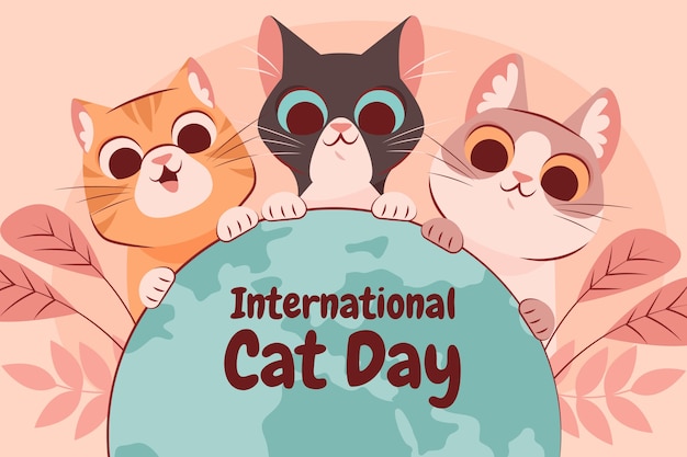 Vector gratuito fondo plano del día internacional del gato