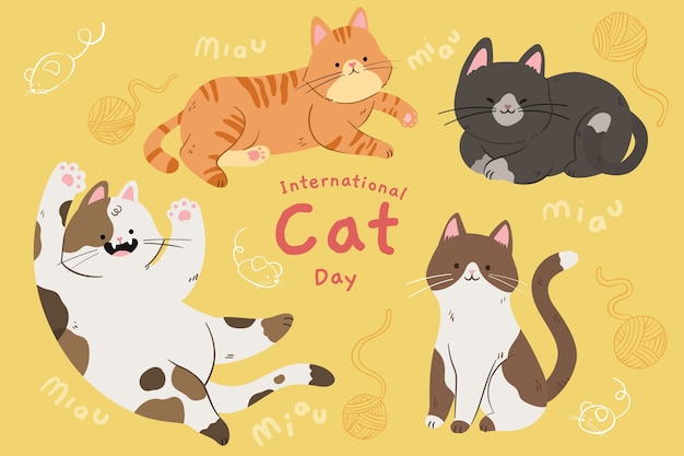 Vector gratuito fondo plano del día internacional del gato