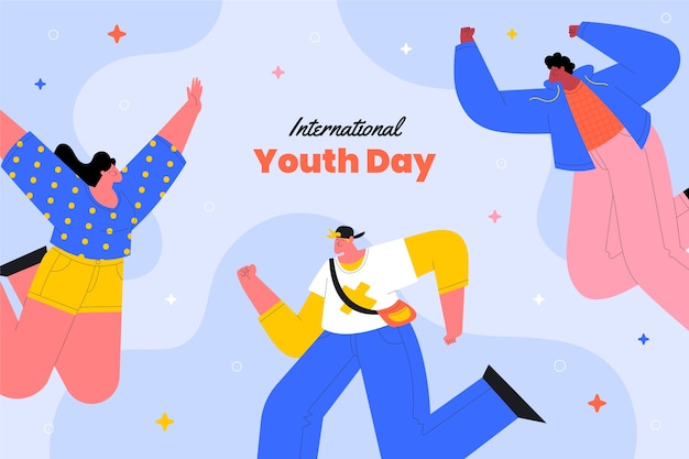 Vector gratuito fondo plano del día internacional de la juventud