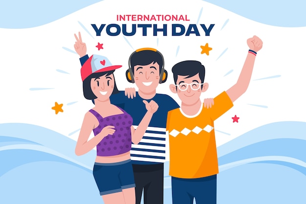 Vector gratuito fondo plano del día internacional de la juventud