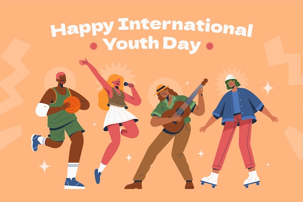 Vector gratuito fondo plano del día internacional de la juventud