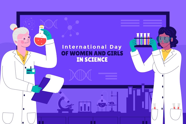 Vector gratuito fondo plano para el día internacional de las mujeres y las niñas en la ciencia