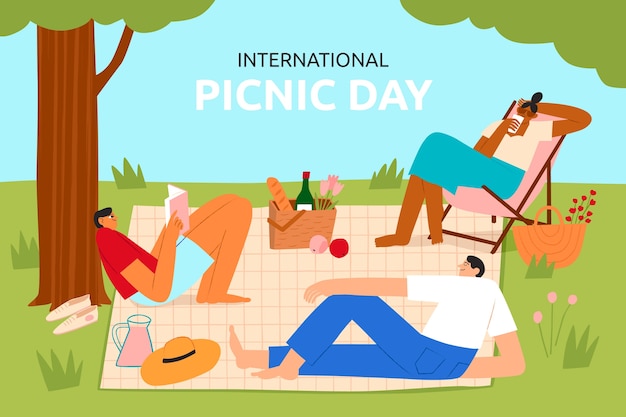 Vector gratuito fondo plano para el día internacional del picnic