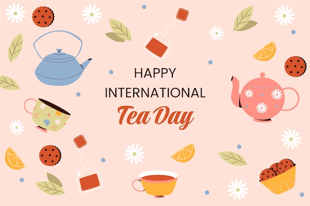 Vector gratuito fondo plano del día internacional del té