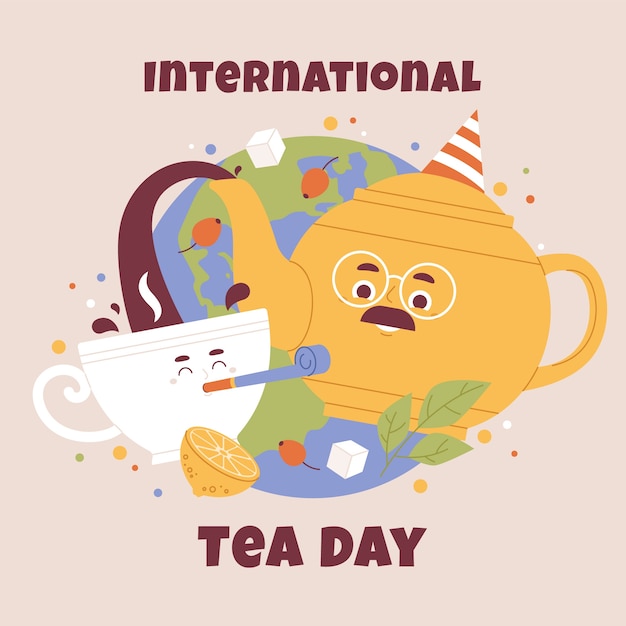 Vector gratuito fondo plano del día internacional del té