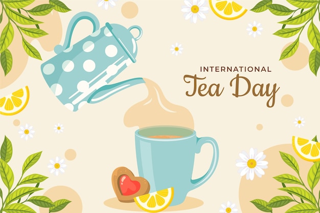 Vector gratuito fondo plano del día internacional del té