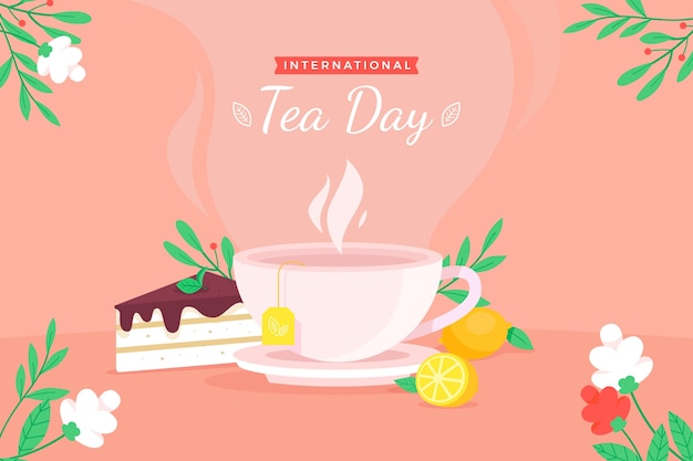 Vector gratuito fondo plano del día internacional del té