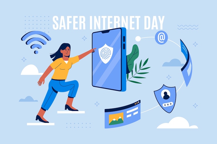 Vector gratuito fondo plano del día de internet más seguro