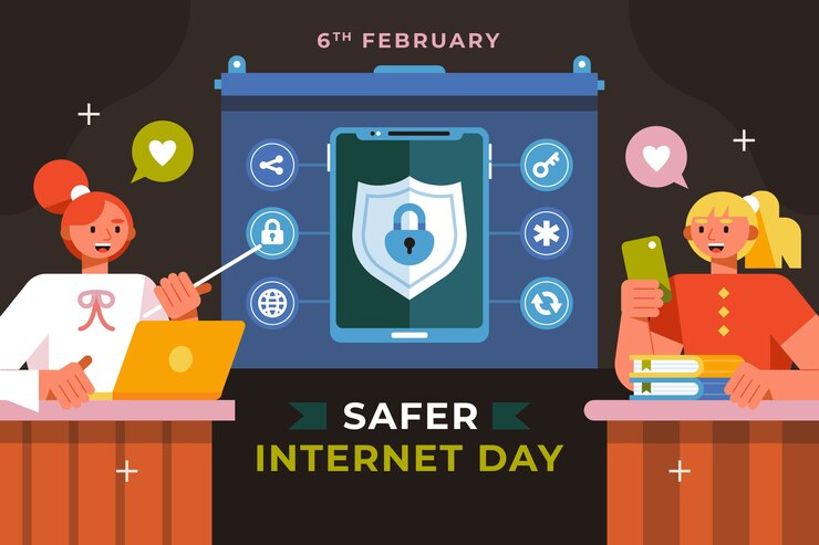 Vector gratuito fondo plano para el día de internet segura