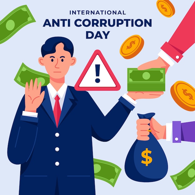 Vector gratuito fondo plano del día de la lucha contra la corrupción