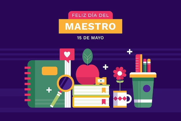 Vector gratuito fondo plano del día del maestro en español