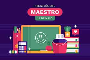 Vector gratuito fondo plano del día del maestro en español