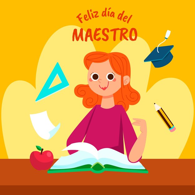 Fondo plano del día del maestro en español